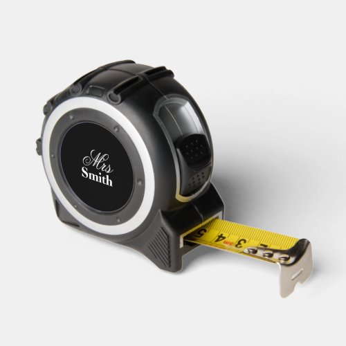 Your Name Mrs Smith White Typography Black Tape Measure