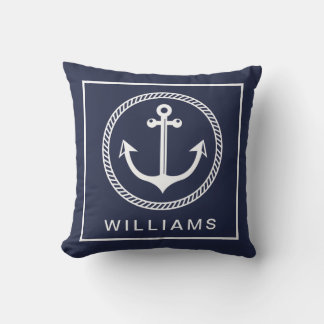 Your Name | Nautical Anchor Rope Throw Pillow