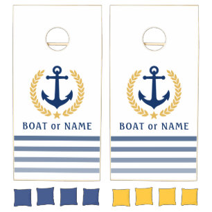 Your Name Nautical Boat Anchor Gold Style Laurel Cornhole Set