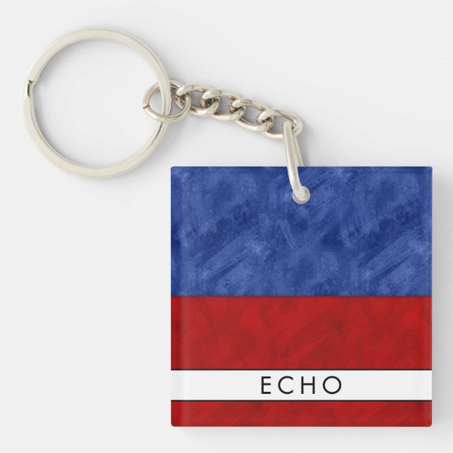 Your Name + Nautical Signal Flag E Echo Keychain (Front)