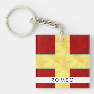 Your Name + Nautical Signal Flag R Romeo Keychain