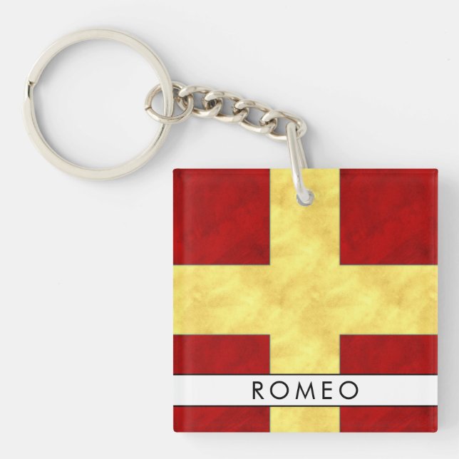 Your Name + Nautical Signal Flag R Romeo Keychain (Front)