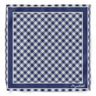 Your Name - Navy & White Gingham Checks Pattern Bandana