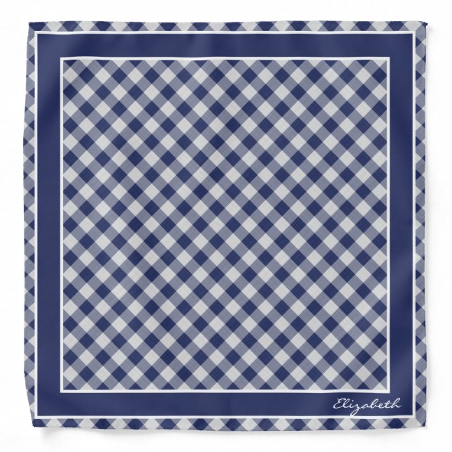 Your Name - Navy & White Gingham Checks Pattern Bandana (Front)