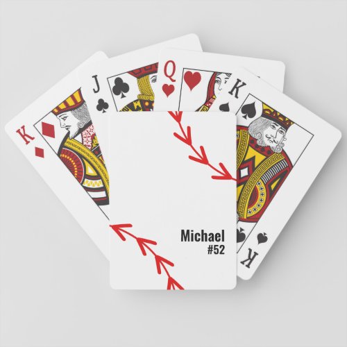 Your Name  Number Red and White Baseball Seams Playing Cards