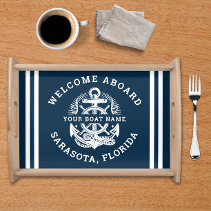 Your Name of Boat Vintage Anchor  Serving Tray