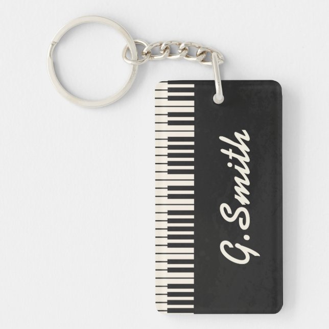 Your Name on Black and White Piano Keyboard Keychain (Front)