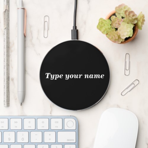 Your Name on Black Round Wireless Charger