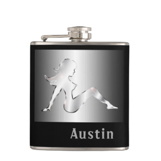 Your Name on Chrome Mudflap Girl Flask