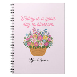 Your Name on Cute Pink Floral Spiral Notebook