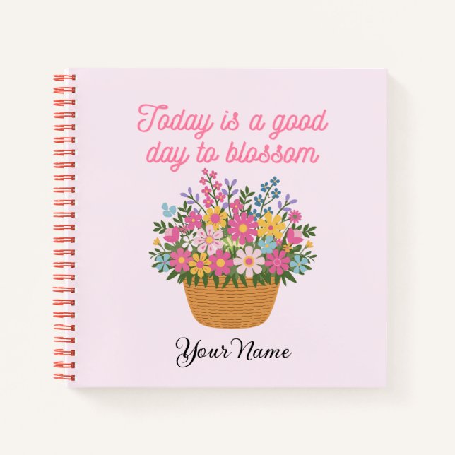 Your Name on Cute Pink Floral Spiral Notebook (Front)