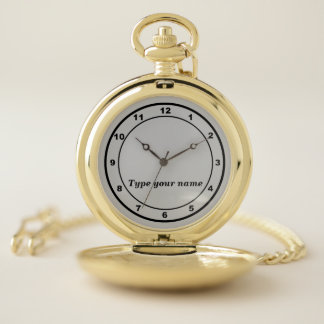 Your Name on Gray Colored Dial Pocket Watch