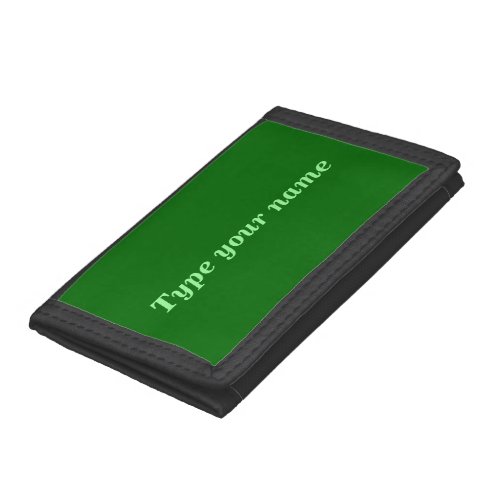 Your Name on Green Trifold Nylon Wallet