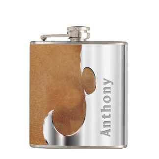 Your Name on Handsome Leather and Chrome Flask