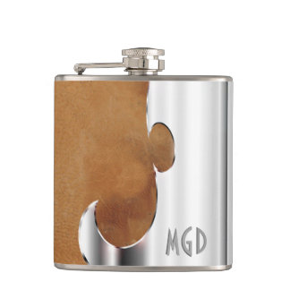 Your Name on Handsome Leather and Chrome Flask
