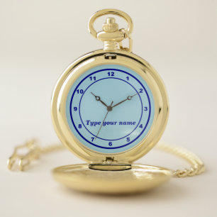 Your Name on Light Blue Colored Dial Pocket Watch