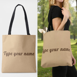 Your Name on Light Brown Tote Bag