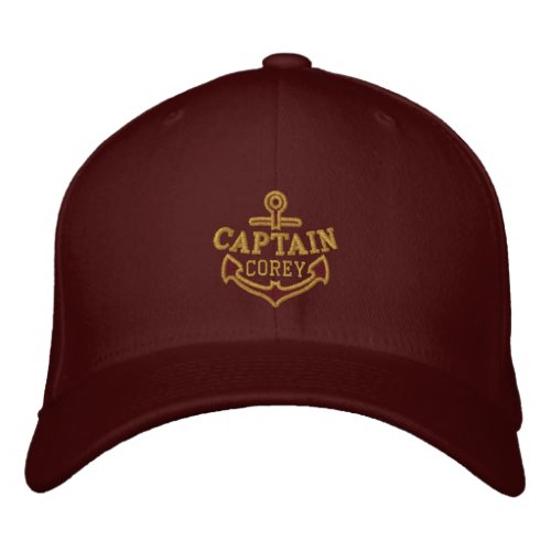 Your Name on Nautical Anchor Embroidery Captain Embroidered Baseball Cap