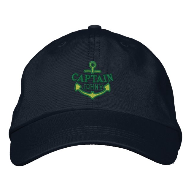 Your Name on Nautical Anchor Embroidery Captain Embroidered Baseball Hat (Front)