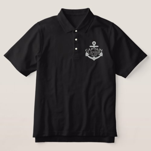 Your Name on Nautical Anchor Embroidery Captain Embroidered Polo Shirt