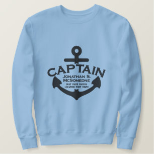Your Name on Nautical Anchor Embroidery Captain Embroidered Sweatshirt