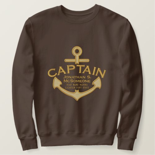 Your Name on Nautical Anchor Embroidery Captain Embroidered Sweatshirt