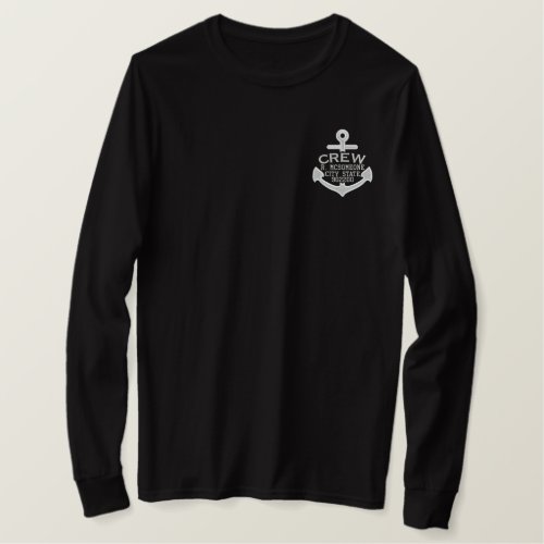Your Name on Nautical Anchor Embroidery CREW Embroidered Long Sleeve T_Shirt