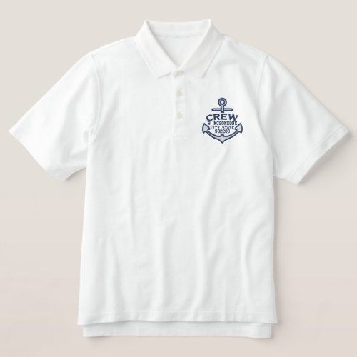 Your Name on Nautical Anchor Embroidery CREW Embroidered Polo Shirt