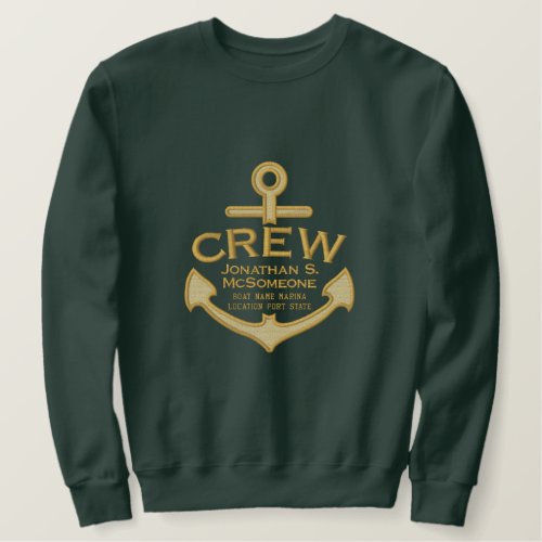 Your Name on Nautical Anchor Embroidery CREW Embroidered Sweatshirt