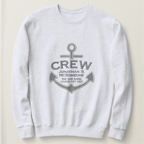 Your Name on Nautical Anchor Embroidery CREW Embroidered Sweatshirt