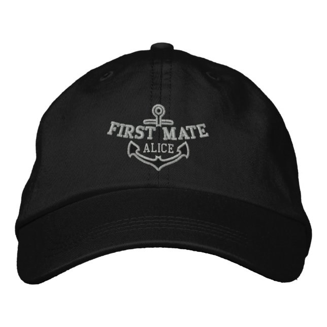 Your Name on Nautical Anchor Embroidery First Mate Embroidered Baseball Cap (Front)