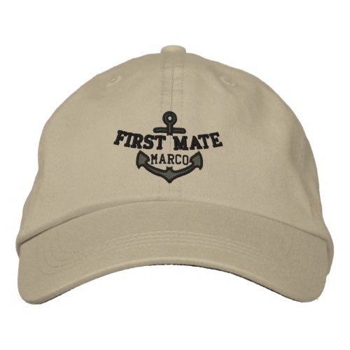 Your Name on Nautical Anchor Embroidery First Mate Embroidered Baseball Hat