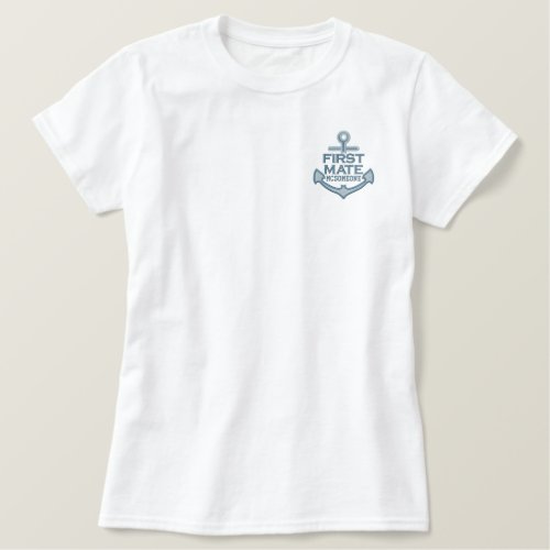 Your Name on Nautical Anchor Embroidery First Mate Embroidered Shirt
