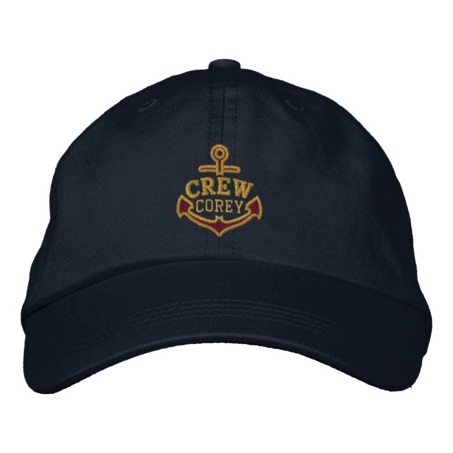 Your Name on Nautical Anchor Embroidery for CREW Embroidered Baseball Hat (Front)