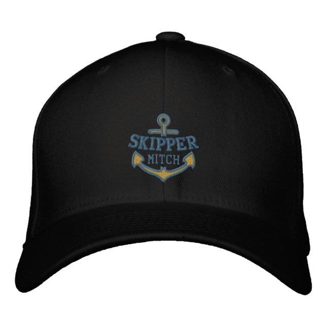 Your Name on Nautical Anchor Embroidery Skipper Embroidered Baseball Hat (Front)