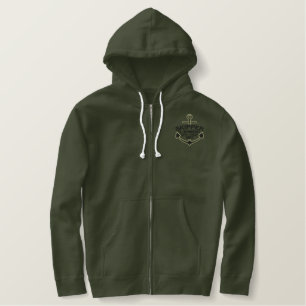 Your Name on Nautical Anchor Embroidery Skipper Embroidered Hoodie