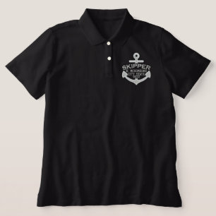 Your Name on Nautical Anchor Embroidery Skipper Embroidered Polo Shirt