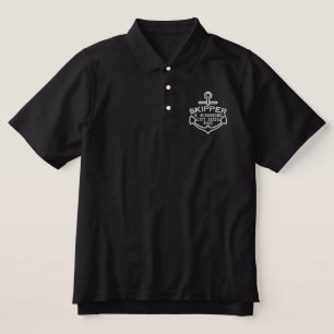 Your Name on Nautical Anchor Embroidery Skipper Embroidered Polo Shirt