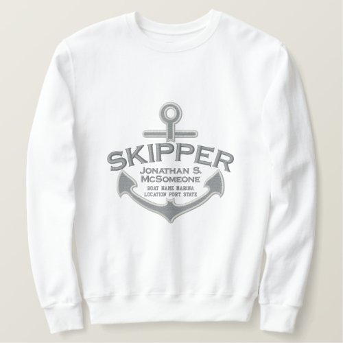 Your Name on Nautical Anchor Embroidery Skipper Embroidered Sweatshirt
