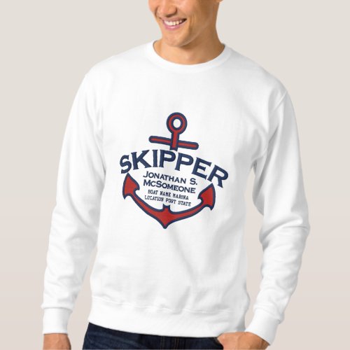 Your Name on Nautical Anchor Embroidery Skipper Embroidered Sweatshirt