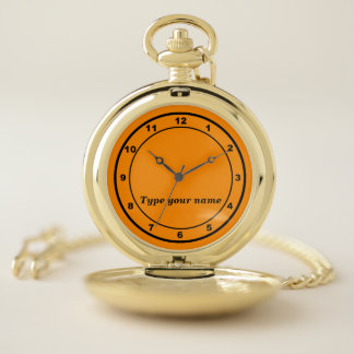Your Name on Orange Colored Dial Pocket Watch