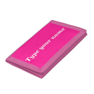 Your Name on Pink Trifold Nylon Wallet