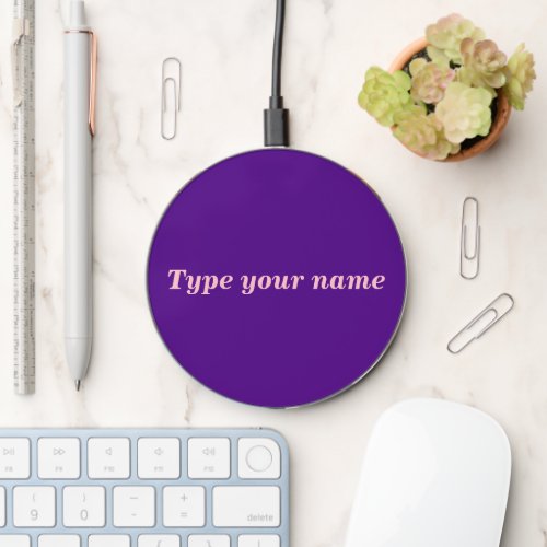 Your Name on Purple Round Wireless Charger