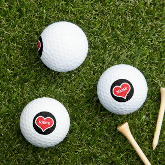 Your Name on Red Heart And Black Color Background Golf Balls