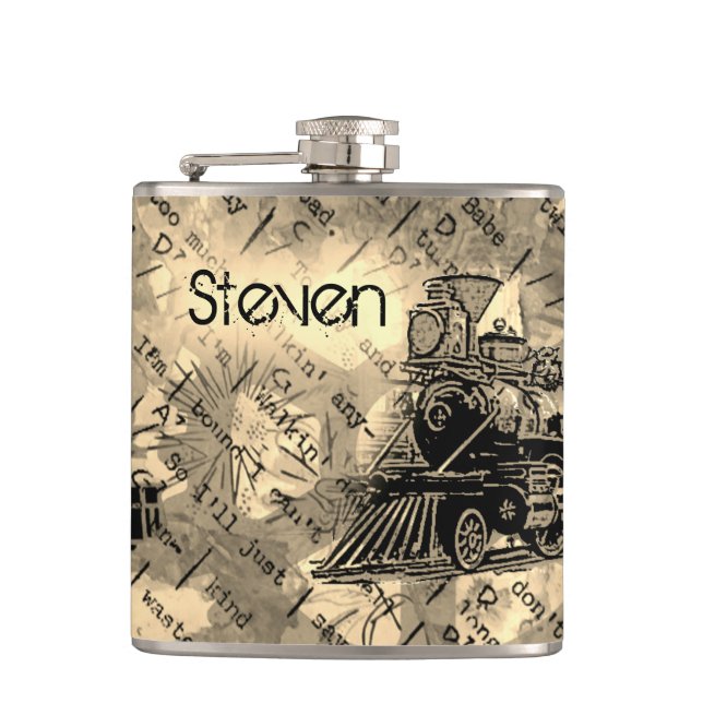 Your Name on Retro Locomotive Flask (Front)