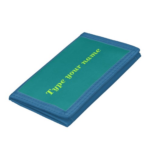 Your Name on Teal Green Trifold Nylon Wallet