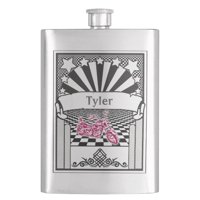 Your Name on this Motorcycle Racer Flask (Front)