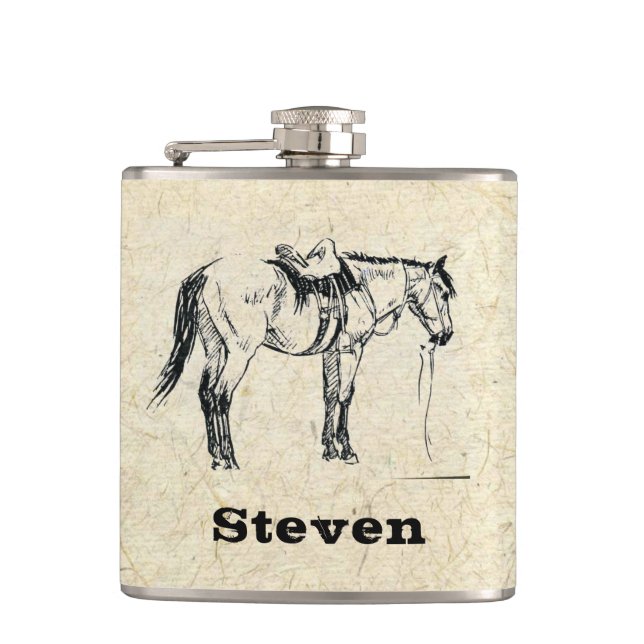 Your Name on this Saddled Horse Flask (Front)