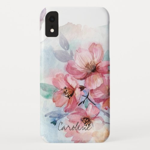 Your Name on Watercolor Spring Flowers iPhone XR Case