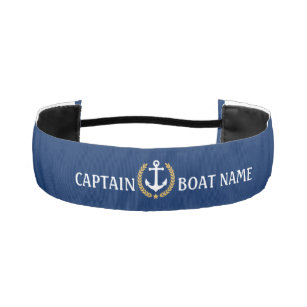 Your Name or Boat Anchor Gold Laurel Navy Blue Athletic Headband